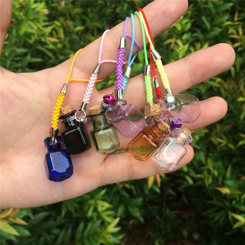 7pcs Glass Bottles Charms Rectangle Shape Mini Bell Bracelets