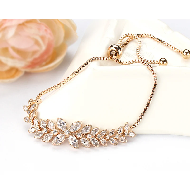 WEIMANJINGDIAN Brand Luxury Flower Design Cubic Zirconia Crystal Zircon Adjustable Drawstring Bracelets for Women Jewelry Gifts