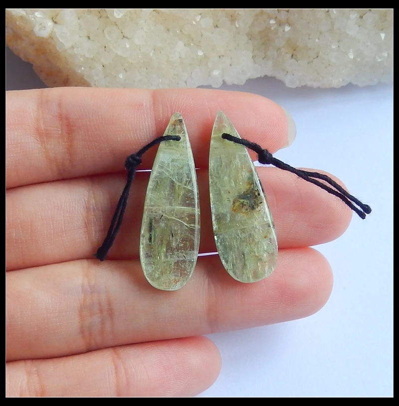 

Natural Stone Water Drop Shape Green Kyanite Earring Beads 31x11x3mm 4.5g Handmade Trendy Women Earrings Accessories