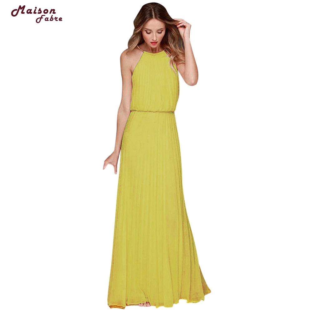 Женское длинное шифоновое платье макси без рукавов для выпускного вечера