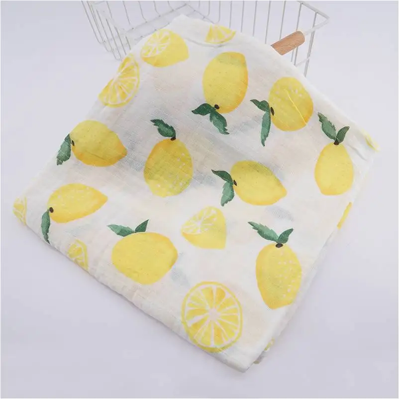 Muslinlife Cotton Baby Blanket Soft Wrap Babys, Newborn Baby Muslin Blanket 2layers, 120*120cm - Цвет: lemon