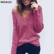 Two Wear Sexy V-Neck  Long Sleeve Sweater Women Winter Loose Jumpers Pullovers Ladies Tops Knitted Sweaters Pull Femme Plus Size