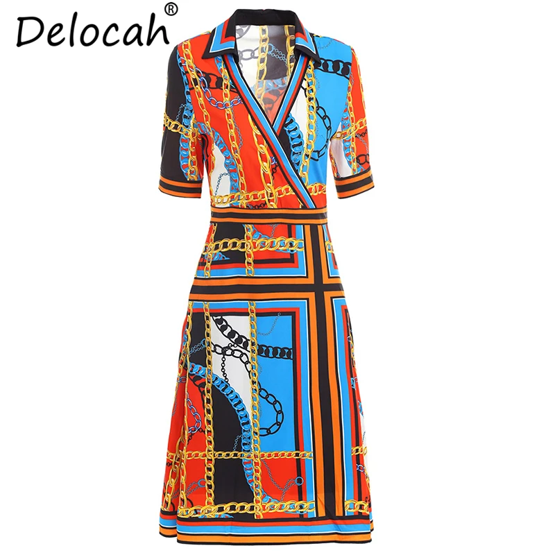 

Delocah Women Summer Dress Runway Fashion Sexy V-Neck Striped Print Collect Waist Elegant Casual Vacation A-Line Midi Dresses