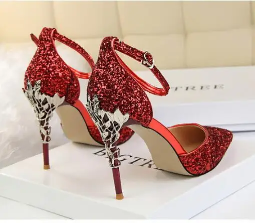 

European and American style fashion sexy hollow nightclubs thin metal with high heel shine sequins with sandals