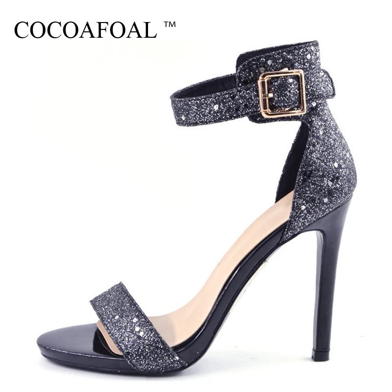 

COCOAFOAL Women Blue Silvery Peep Toe Sandals Plus Size 43 High Heels Wedding Open Toe Heels Shoes Sexy Summer Pole Dance Pumps