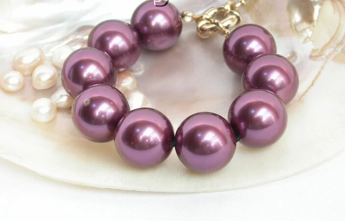 

Fast shipping 20mm round wine red south sea shell pearls Bracelet 9KT