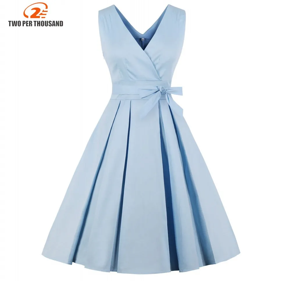 Light Blue Red Pleated Plain Vintage Dress Women 2018 Sexy V Neck Party Dress Elegant Retro Summer Cotton Dresses Light Blue Red Pleated Plain Vintage Dress Women 2018 Sexy V Neck Party Dress Elegant Retro Summer Cotton Dresses