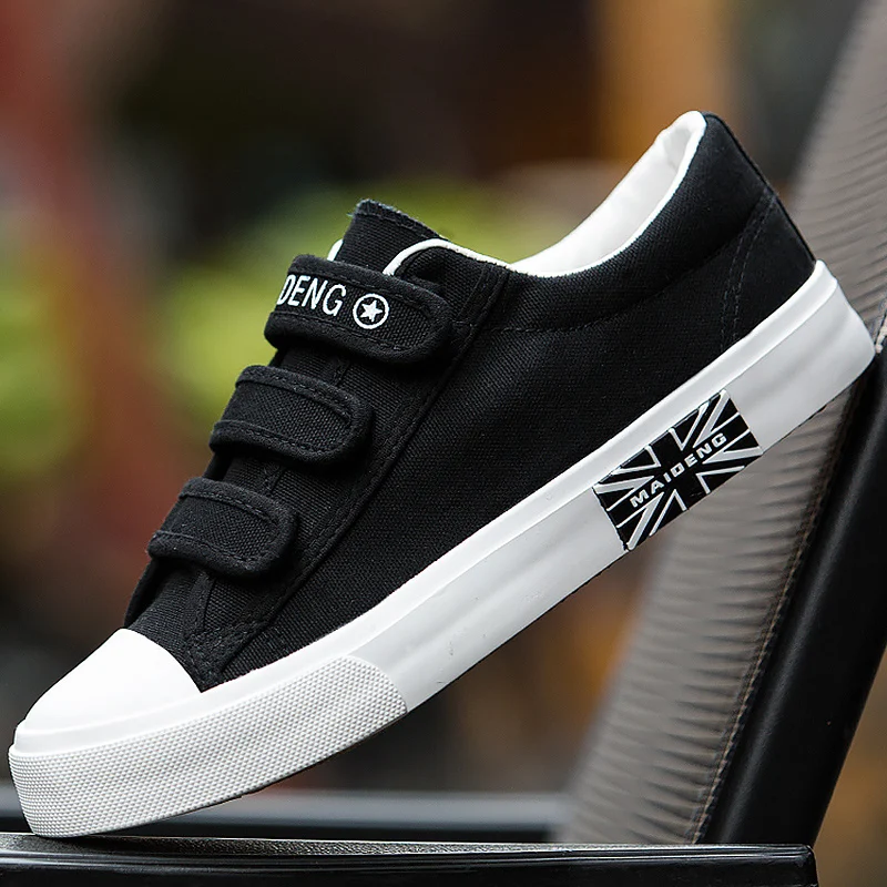 

TRAANO Mens Sneakers Canvas Shoes For Breathable Solid Brand Hard-Wearing Fashion Black/Blue/White Hook & Loop Shoes CC-159-2