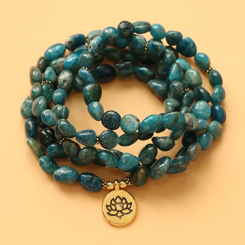 EDOTHALIA Unshaped Natural Apatite Stone 108 Beads Mala браслет для женщин мужчин любителей йоги