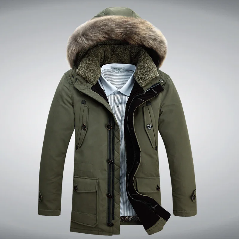 Зимняя мужская куртка, новинка, брендовая одежда, 90% белый утиный пух, мужская куртка, толстое теплое пальто с капюшоном, парка с меховым воротником, Лидер продаж - Цвет: ArmyGreen
