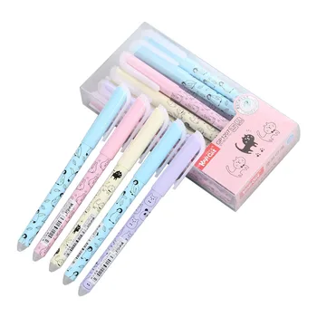 

4 pcs/lot Cat Animal Erasable Gel Pen Cute 0.38 mm blue ink Signature Pen Escolar School writing Supply Promotional Gift