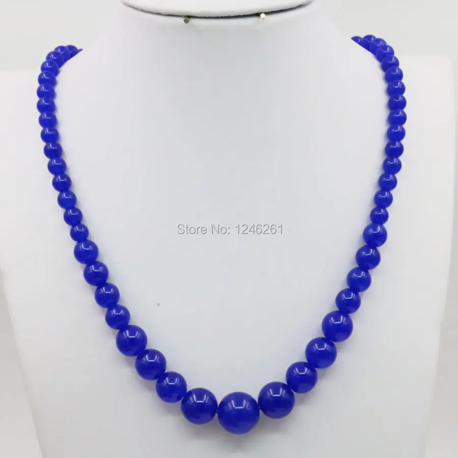 

6-14mm Blue Chalcedony Quartz Lucky Stone Necklace Chain Round Beads Fashion Jewelry Making Design Party Wedding Gifts 18inch