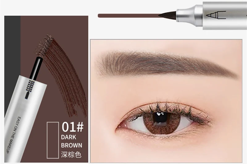 01 dark brown НОВО бровей художника 2 в 1 Набор для бровей жидкая ручка+ тушь для ресниц, татуировка оттенок водостойкая краска для глаз гель карандаш для макияжа 24 часа в сутки, Длительное Действие - Цвет: 01 dark brown