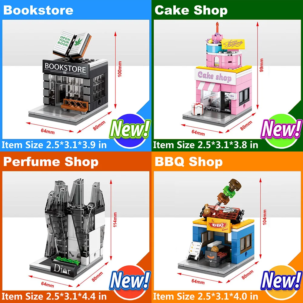 

4pcs/Set Bookstore Mini Street View City Building Blocks Toys MOC Bricks Compatible With Legoe City Ninjago Brick Toys Kids Gift