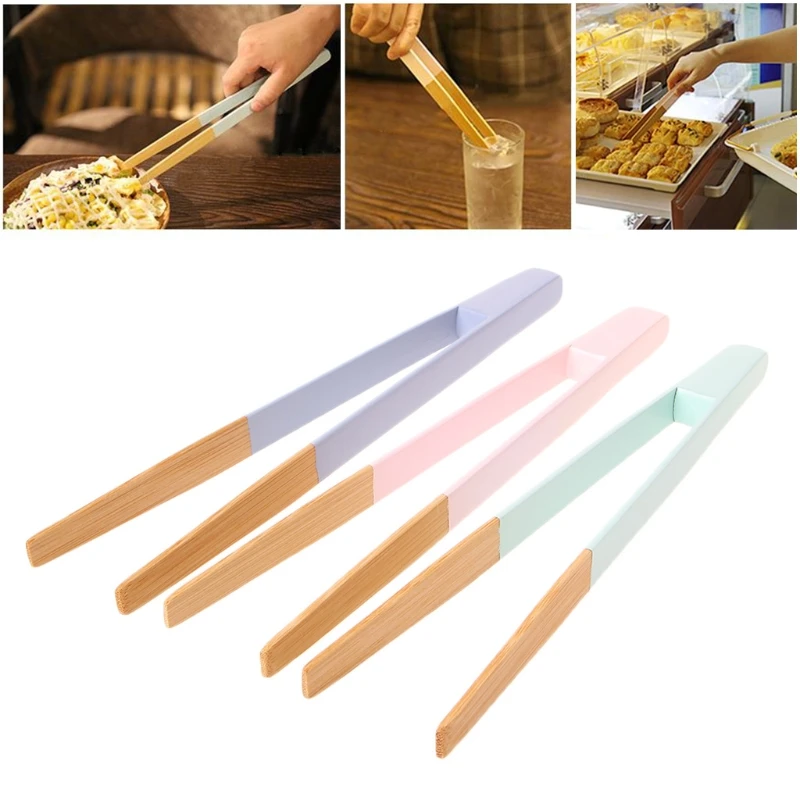 

1Pc Colorful Bamboo Wood BBQ Food Tong Cake Toast clip Kitchen Utensil