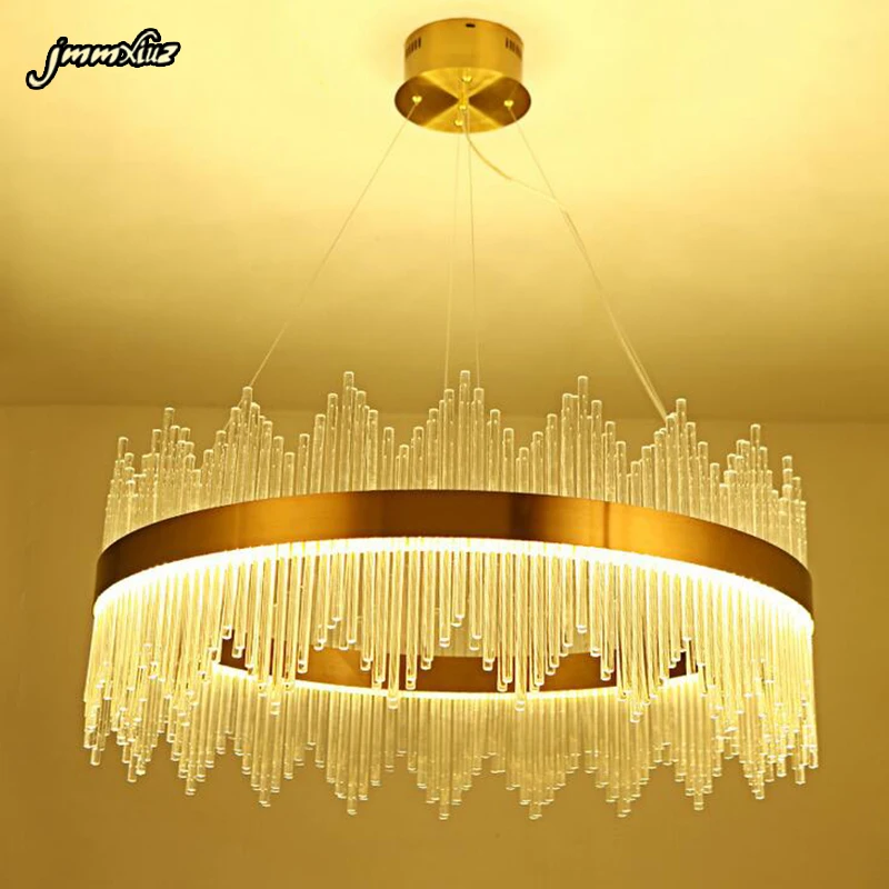 

jmmxiuz new gold stainless steel crystal stick vintage pendant light circle light luminaires