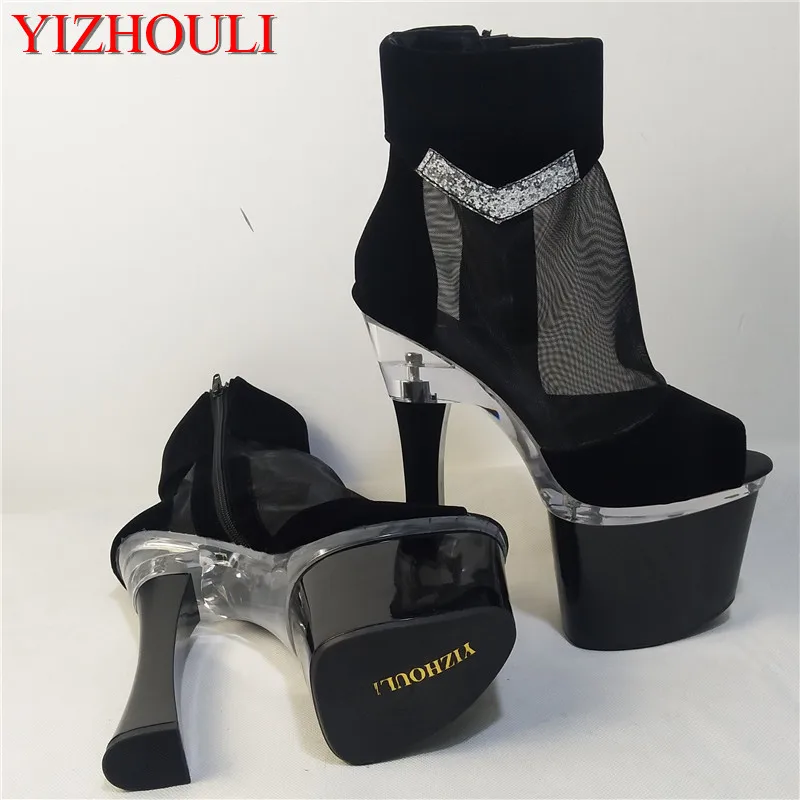 

The new 2018 professional customized large size 18 cm high heels hollow-out decorative fish mouth