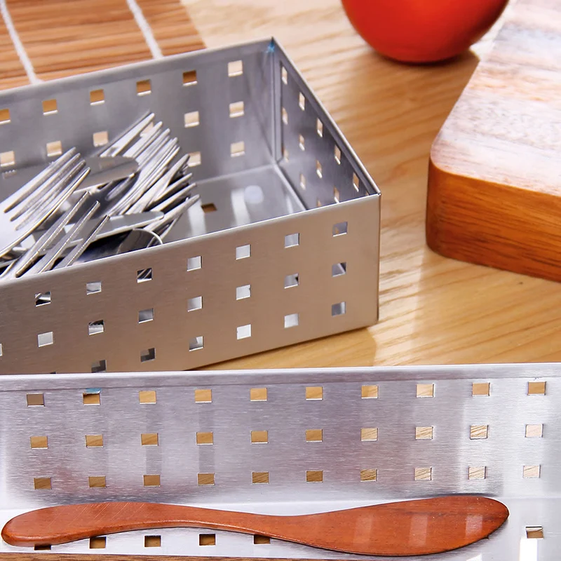 ORZ 2PCS Kitchen Cutlery Tray Holder Tableware Drawer Storage Basket Kitchen Organizer Spoon Knife Fork Tableware Storage Boxes