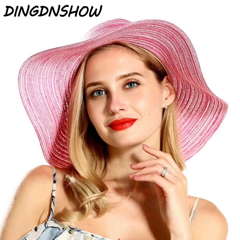 

[DINGDNSHOW] 2019 Fashion Sun Hat Wide Brim Ladies Hat Acrylic Summer Cap Women Paisley Beach Cap Adult Straw Hat