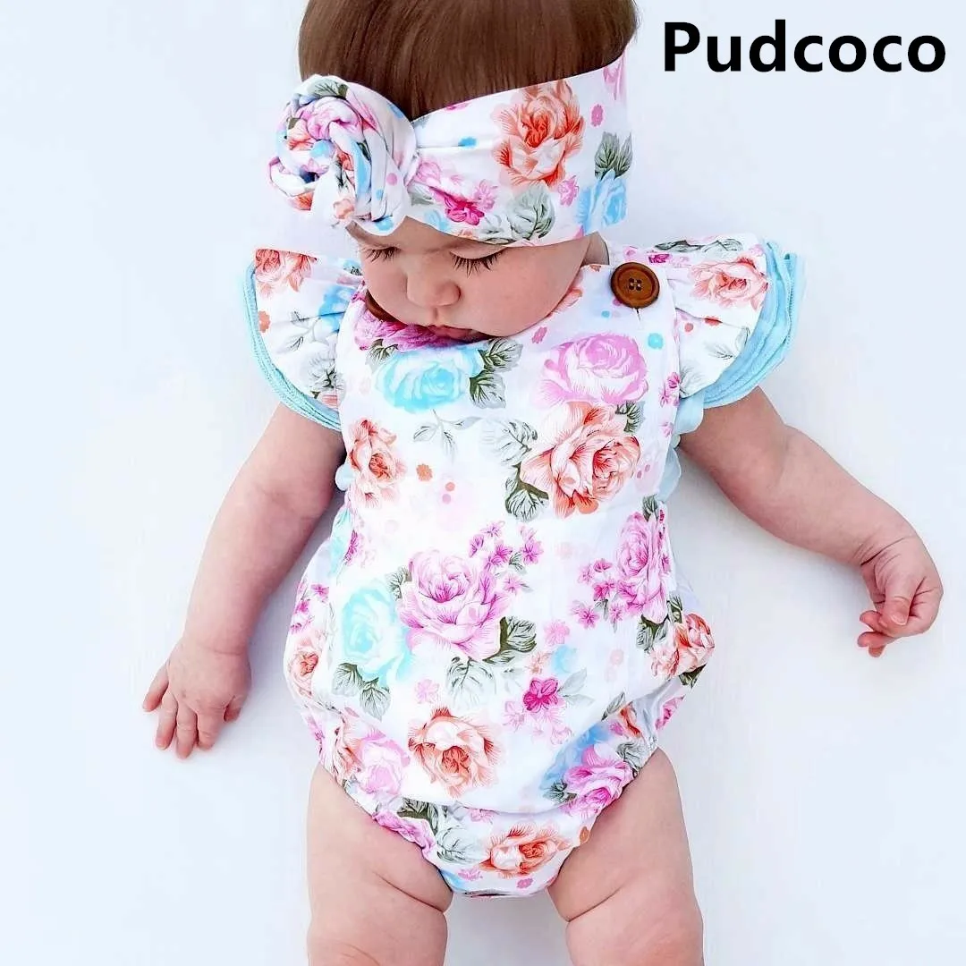 

0-24M Adorable Baby Girls Floral Romper Summer Infant Toddler Baby Girl Short Ruffle Sleeve Clothes Sunsuit Set