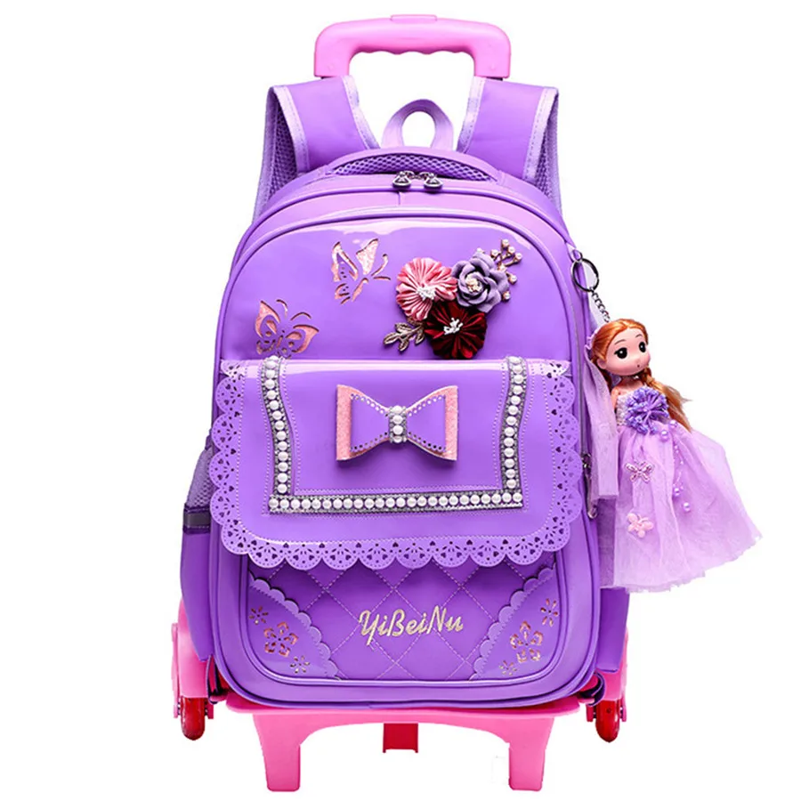 Children School Bags Kids girls Detachable Trolley Schoolbag Rolling