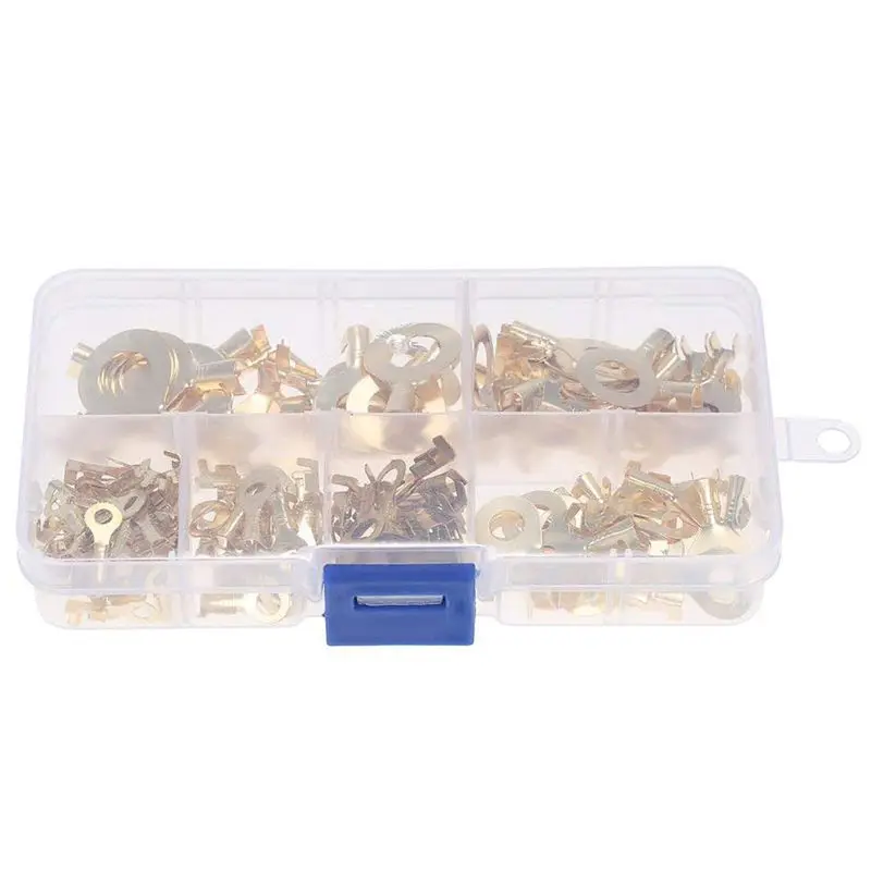 

Assorted 150Pcs Brass Ring Cable Lug Ring Eyes Copper Crimp Cable Connector Wire Clips M3 M4 M5 M6 M8 M10 Kit