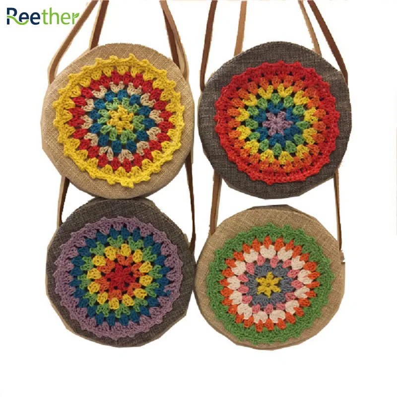 

Reether Cotton Handmade Hook Flower Kid Messenger Bag Children's Shoulder Purse Girl Mini Cash Wallet