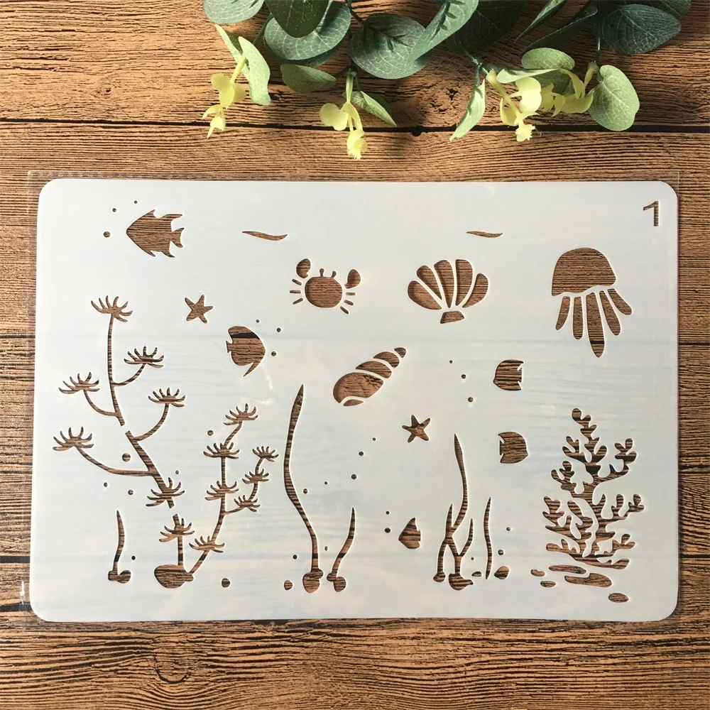 

26cm Sea Shell Fish Ocean DIY Craft Layering Stencils Painting Scrapbooking Stamping Embossing Album Paper Card Template