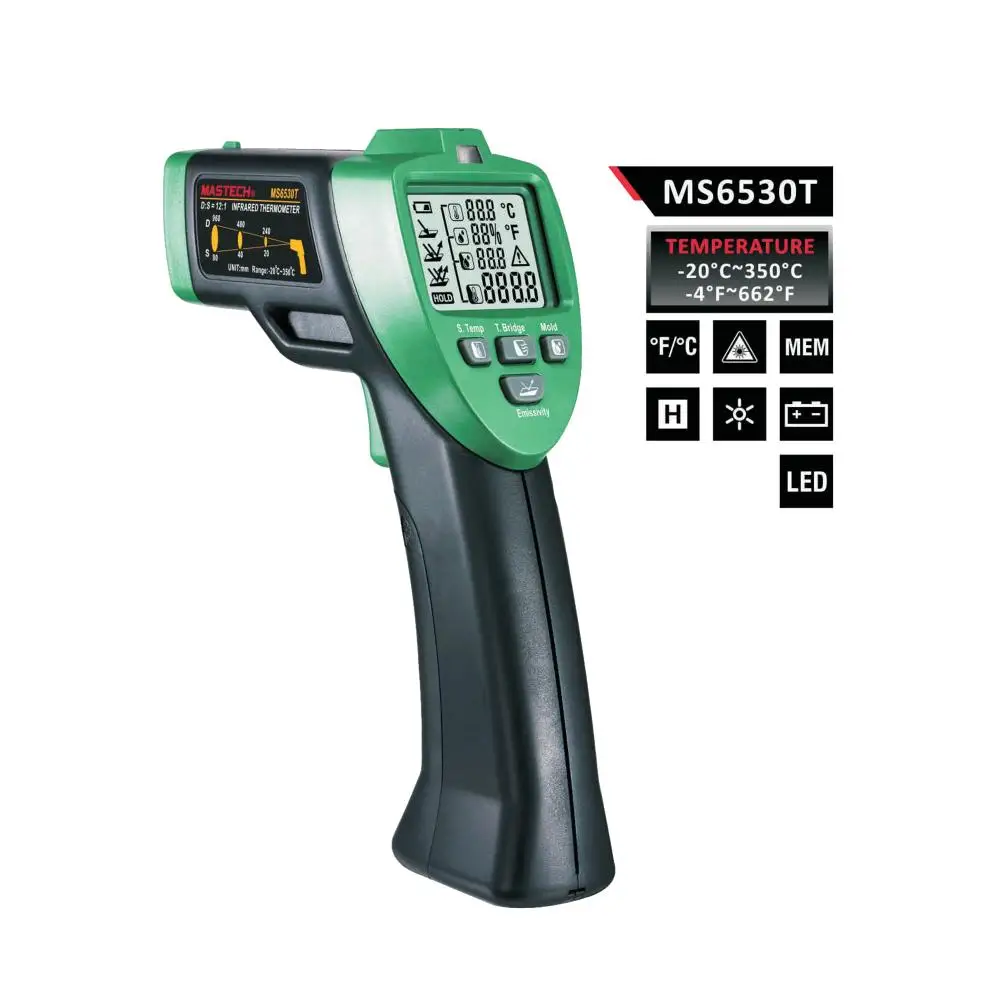 

MASTECH MS6530T 12:1(D:S) Digital Non-contact Infrared Thermometer IR Temperature Meter with Laser Sighting and Backlight
