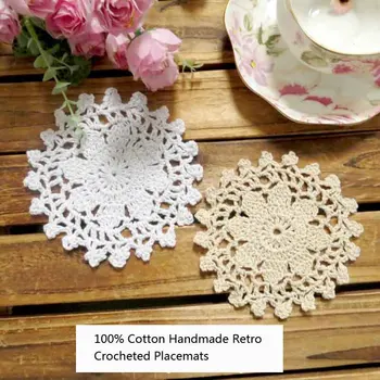 

Set of 4 100% Cotton Handmade Crocheted Hollow Out Design Table Placemats 5'x5' Mats Washable Table Decoration for Everyday Use