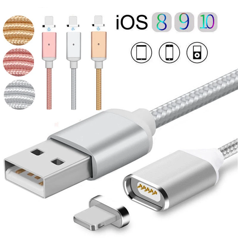 

1M Magnetic Cable Fast Charging USB Cable for iPhone 5 5s 6 6s 7 8 Plus X iPad 2 3 4 Nylon Braided Magnetic USB Cable For iPhone