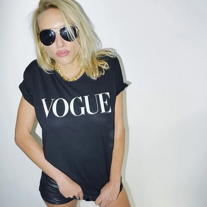 

2019 Summer Women T Shirt VOGUE Letter Printing Women Korean Style Female Brand Tops Short Sleeve Discount Plus Size Clothing