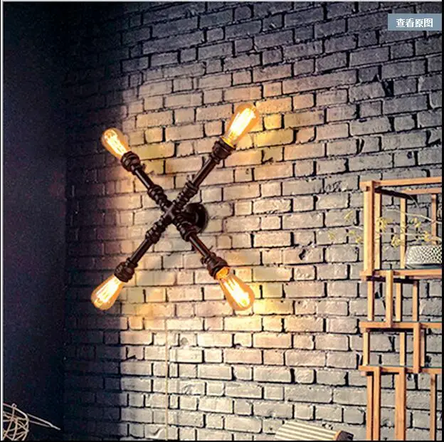 

Industrial water pipe wall lamp 4 loft retro study cafe cross iron corridor bar bar decoration wall lamp ZL175