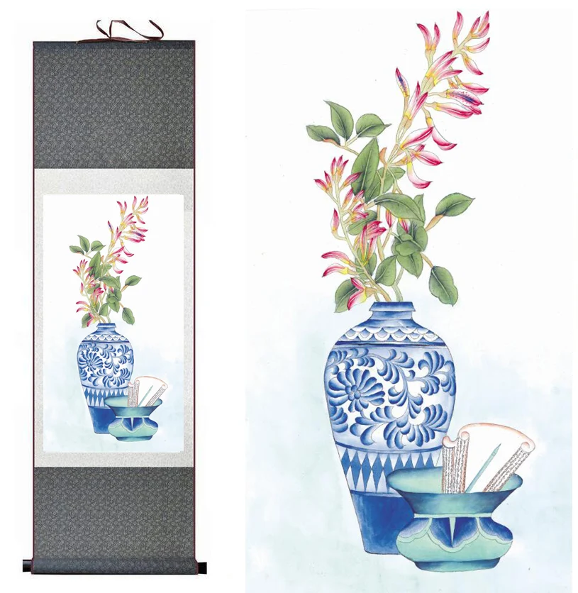flower painting    Home Office Decoration Chinese scroll painting flower art painting Chinese paintingPrinted painting