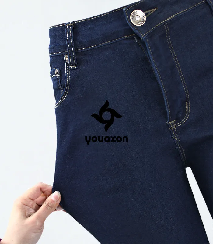 1883 Youaxon женские рваные темно-синие облегающие джинсы с высокой талией, брюки для женщин