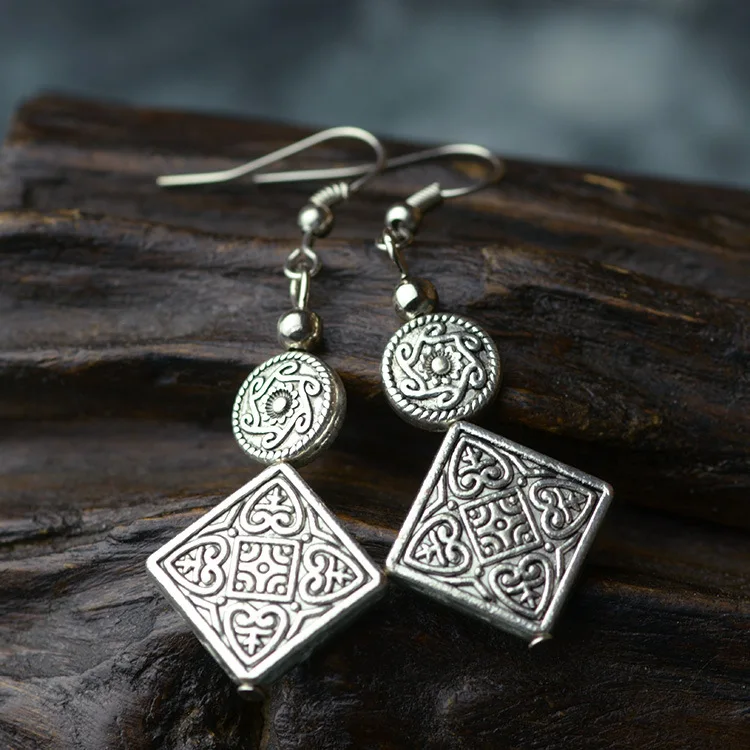 Stage Performance Diy Vintage Tivetan Style Miao Silver Dangle Stage Performance Diy Vintage Tivetan Style Miao Silver Dangle Earrings New Chinese Wind Old Fashioned Metal Jewelry In Drop From