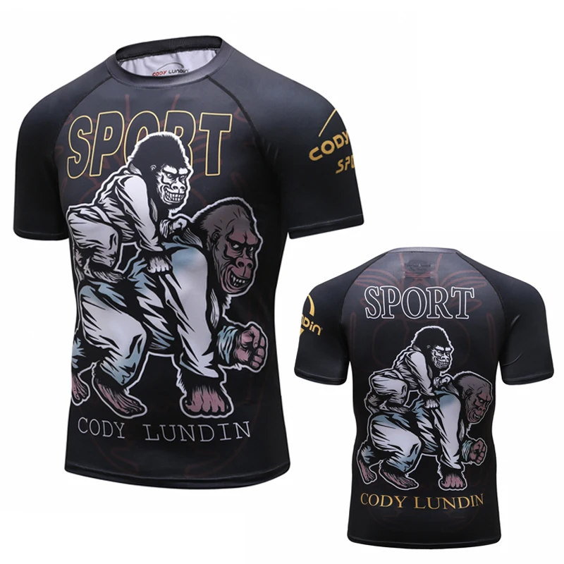 

2018 New high quality Compression Shirt Short Sleeve 3D Print BJJ UFC T shirt Men's MMA Rashguard Fitness Bodybuilding Tops