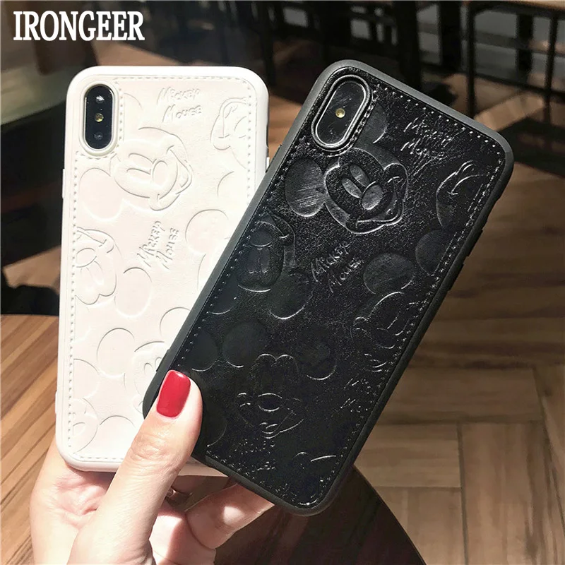 

IRONGEER Leather Case For Apple iPhone X XS MAX XR Cover Cartoon Mickey Mouse Case For iPhone 6 6s 7 8 Plus 5 5s SE Back Cover