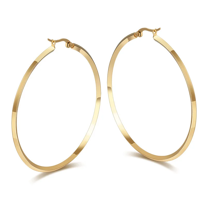 

Fashion Simple Stainless Steel 50MM 57MM Big Circle Round Hoop Earrings Silver Gold Color Women Lady Party Wedding Xmas Gift
