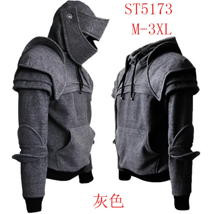 Средневековый Винтаж воин солдат маска рыцаря панцири колено свитер куртка с капюшоном косплэй костюм