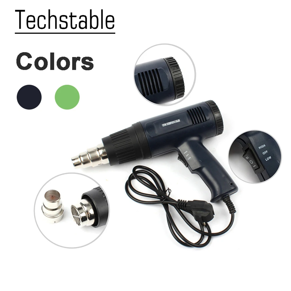 

High quality Electric Heat Gun Hot Air Gun 1800W Dual Temperature Metal Nozzle Adjustable Electric Power Tools Green Black