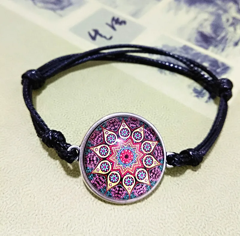 24pcs(Mixed 12 models) Mandala Bandan flowers hand weaving bracelets Glass Cabochon Leather Bracelet Bangle for girls women | Украшения и