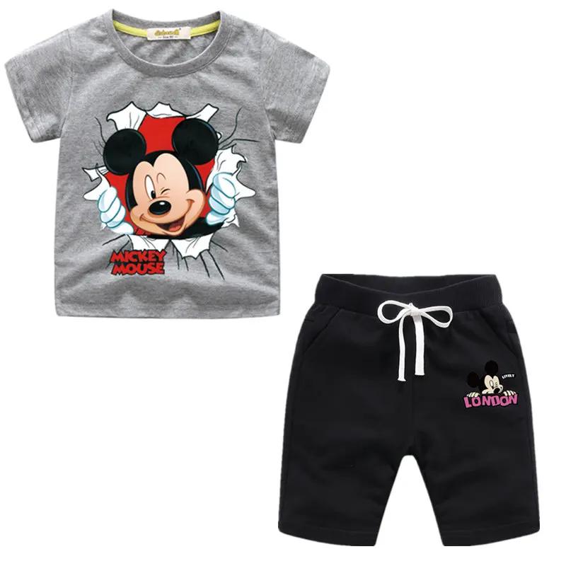 

Summer Kids clothes Cotton Cartoon Mickey Mouse Short Sleeve T-Shirt Top + Leisure Shorts 2Pcs Set Girls Boys Clothing Sets 2-8Y