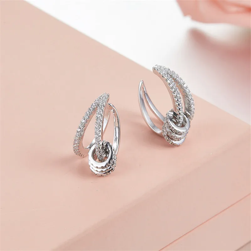 

ZOZIRI brand monaco zircon Rotation circle Cuff Clip Earring Clear CZ bead Ear Clip Earring For Women fashion birthday Jewelry