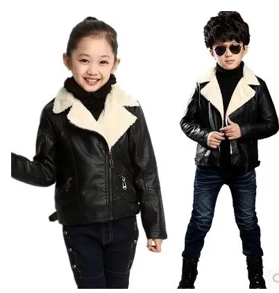 fashion boys jackets leather outerwear child Autumn and winter casual top turn down collar leather jacket