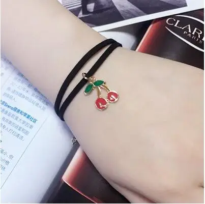 

B238 2017 cheap Creative Lace Bracelet Double layer Cherry Bracelets & Bangles For Woman man Charms Jewelry accessroies