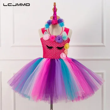 

LCJMMO Princess Girls Dress Rainbow Appliques Summer Baby Girl Birthday Party Dresses Performance Ball Gown Girls Clothes 2-10Y