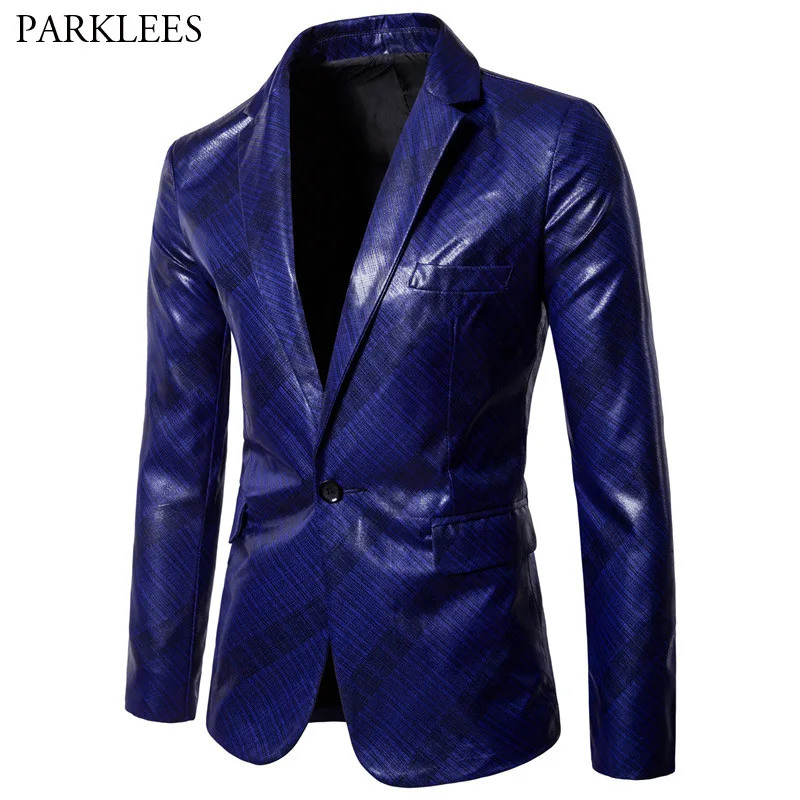 Buy Shiny Royal Blue Blazer Jacket Men Notched Lapel