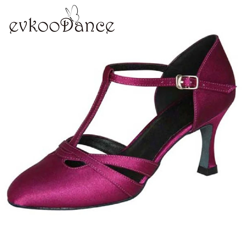 Размеры США 4-12 удобные фиолетовый коричневый загар Salsa Zapatos De Baile Высота каблука 7 см Бальные Обувь для танцев с закрытым носком для Для женщин NB019