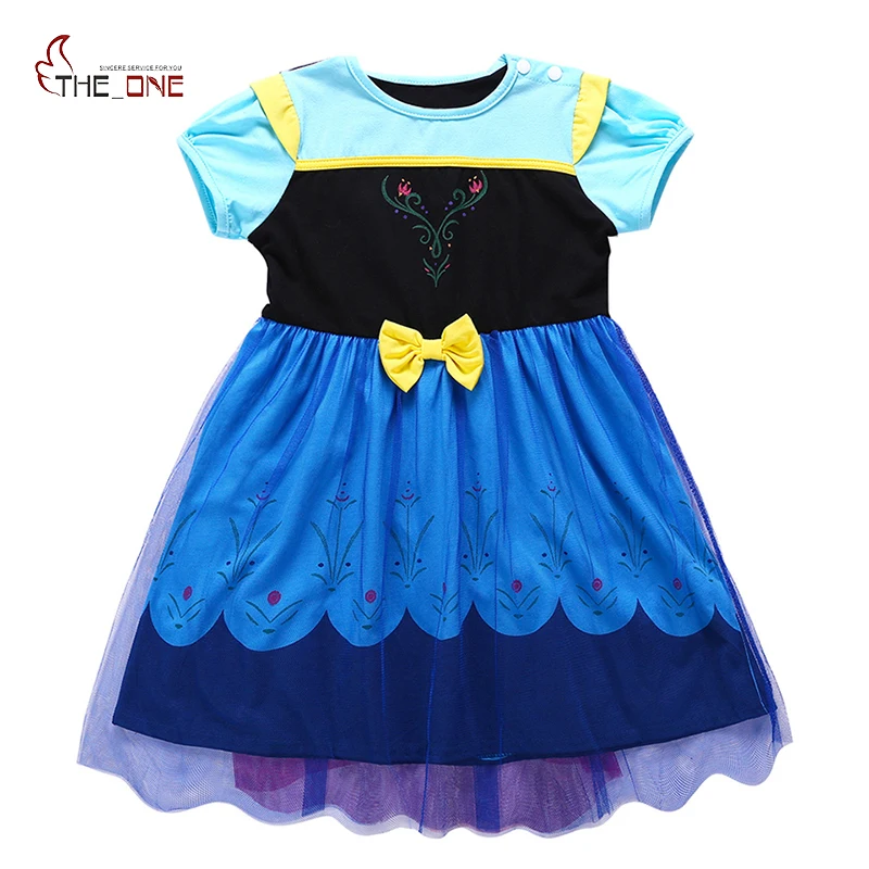 

MUABABY Girls Anna Elsa Dress up Clothes Short Sleeve Snow Queen Cosplay Costume Little Girl Casual Princess Nightgown 1-6 Years